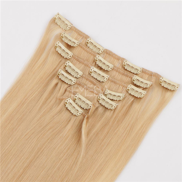 Clip in human hair extensions indian remy wj070